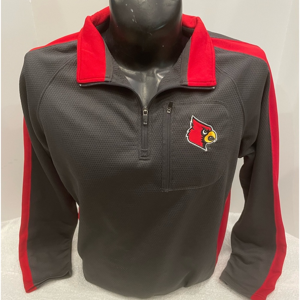 Adult Louisville Cardinal 1/4 zipper pullover sweatshirt with collar.